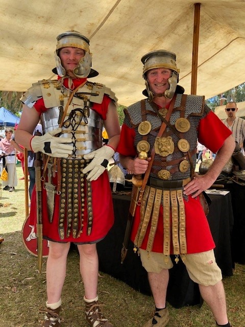 PIcture of 2 gentleman dressed in roman costume at the Guildford Medieval festival.