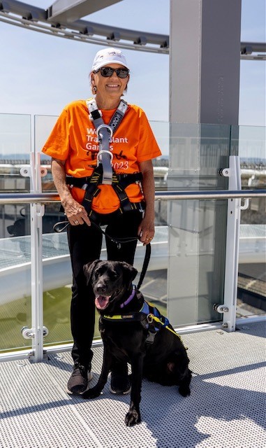 Picture of Rhian and Colleen high above the stadium on the platform.