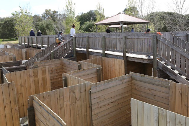 Picture of Yalingup Maze with wlak ways, wooden planks and a bridge on a sunny day.